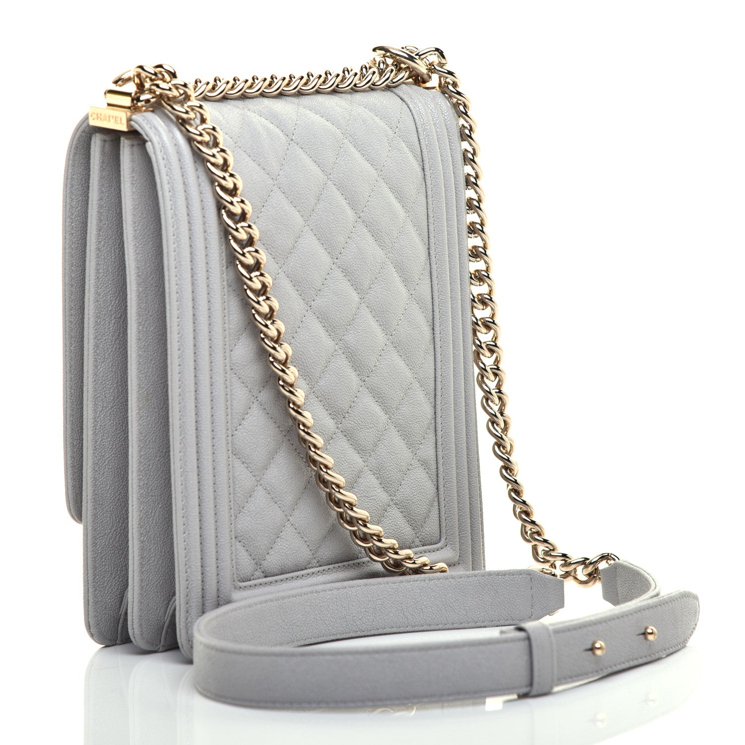 Chanel Caviar Quilted North South Boy Flap Light Grey 3 of 10