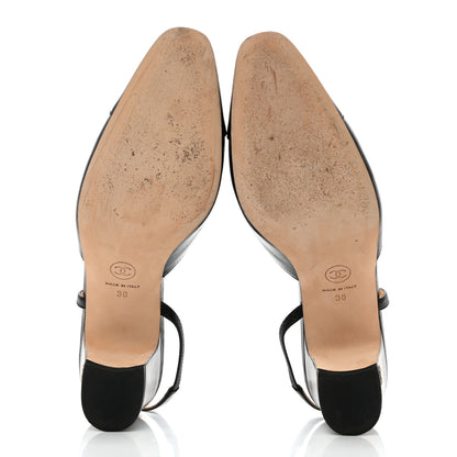 Chanel Lambskin Patent Cap Toe CC Slingback Pumps 38 Black 5 of 8