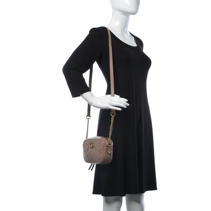 Gucci Calfskin Matelasse Mini GG Marmont Chain Shoulder Bag Nude 2 of 7