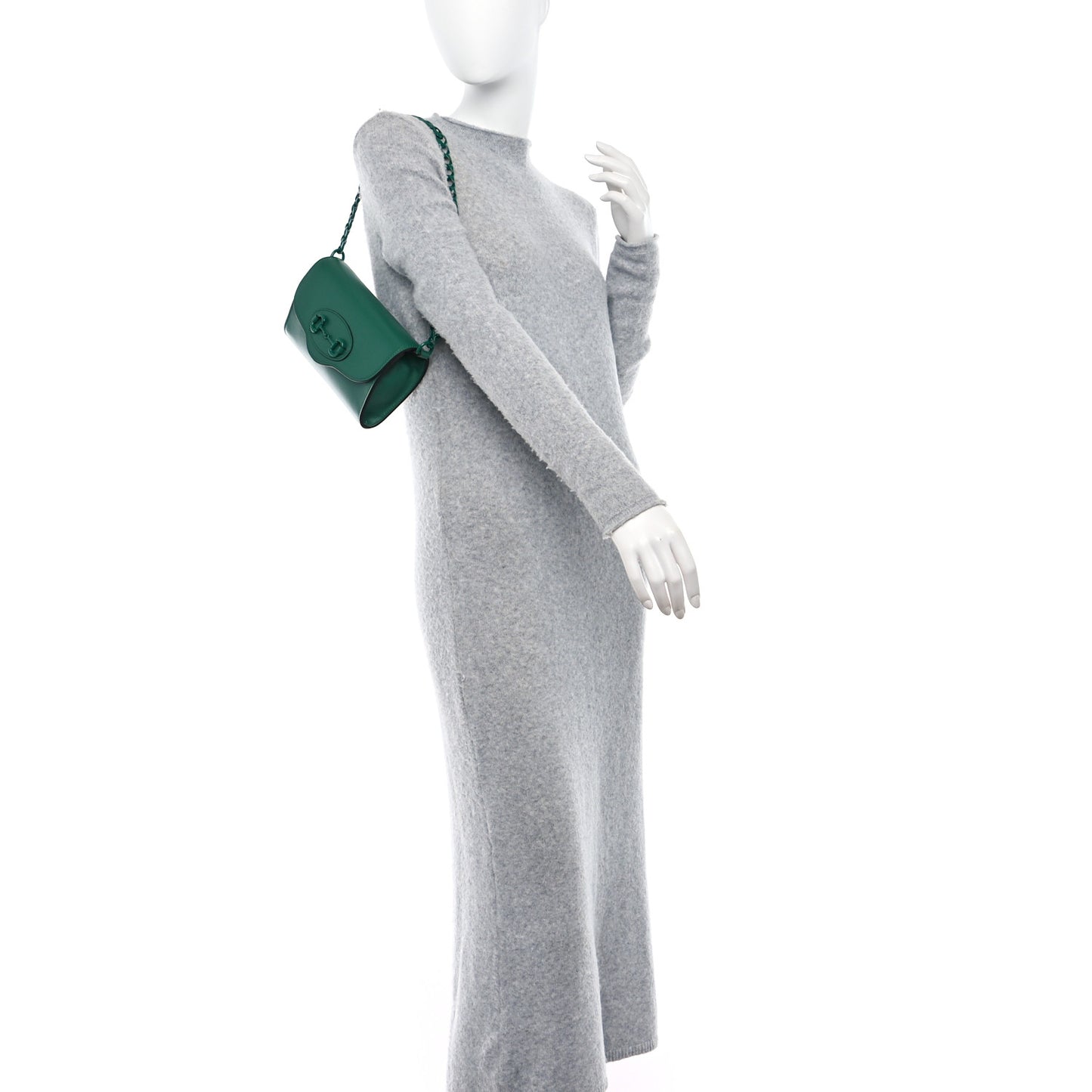 Azalea Calfskin Web Monochrome Mini Horsebit 1955 Chain Shoulder Bag Emerald
