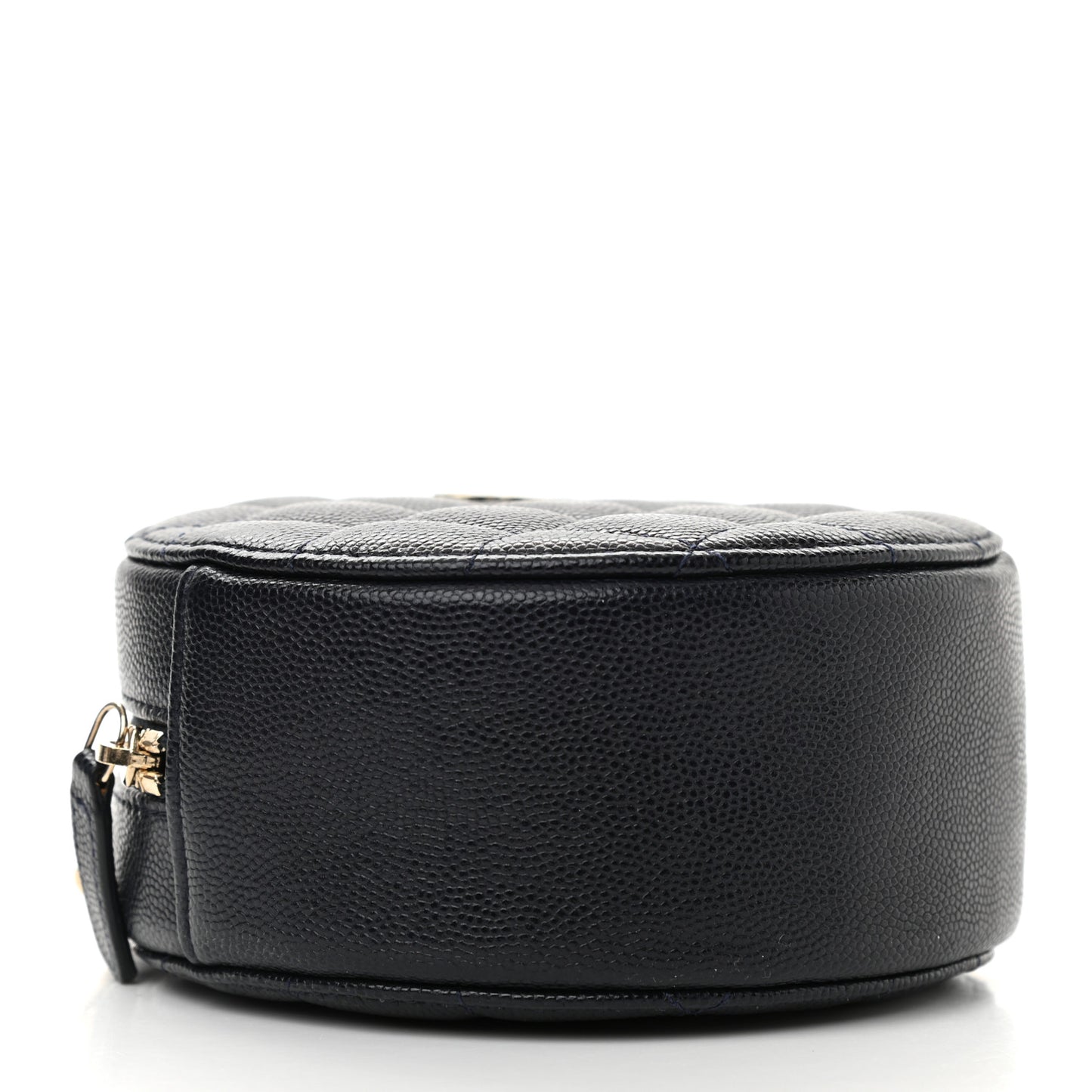 Caviar Quilted Round Clutch With Chain Navy