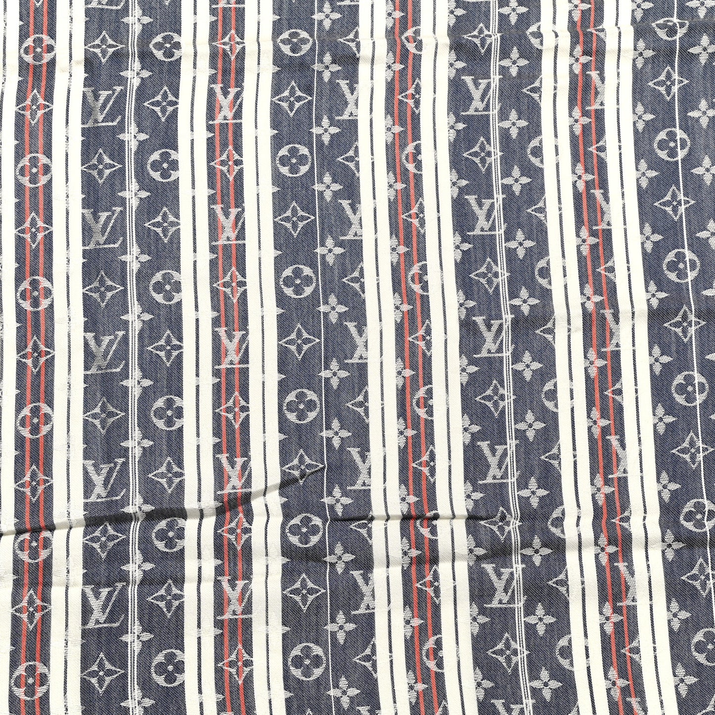 Silk Wool Monogram Mattress Stripes Shawl Blue Jean
