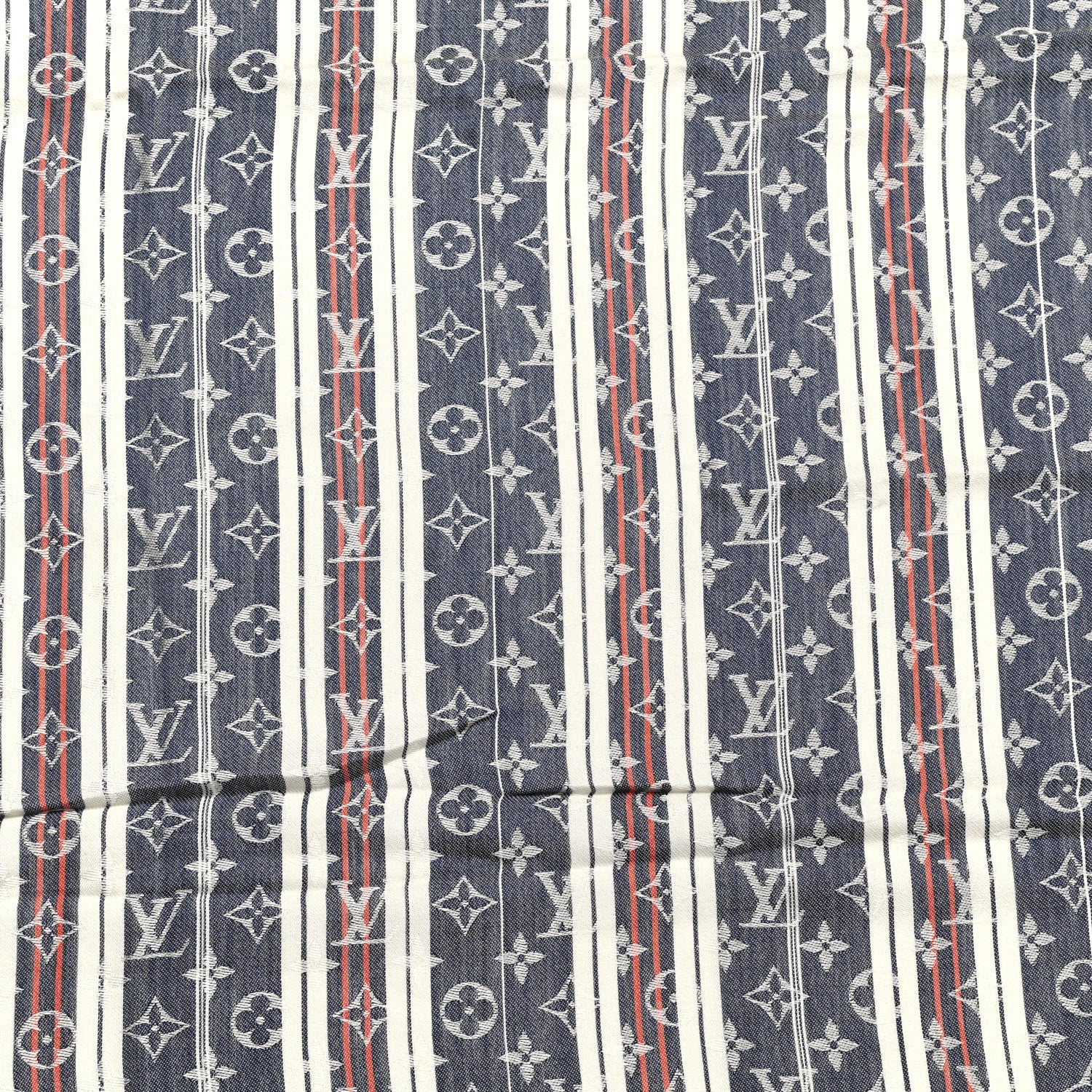 Louis Vuitton Silk Wool Monogram Mattress Stripes Shawl Blue Jean 3 of 4