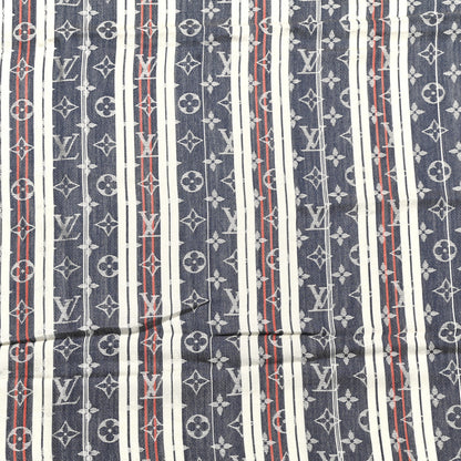Louis Vuitton Silk Wool Monogram Mattress Stripes Shawl Blue Jean 3 of 4