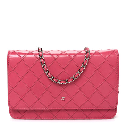 Chanel Lambskin Diamond Stitched Wallet On Chain WOC Pink 1 of 10