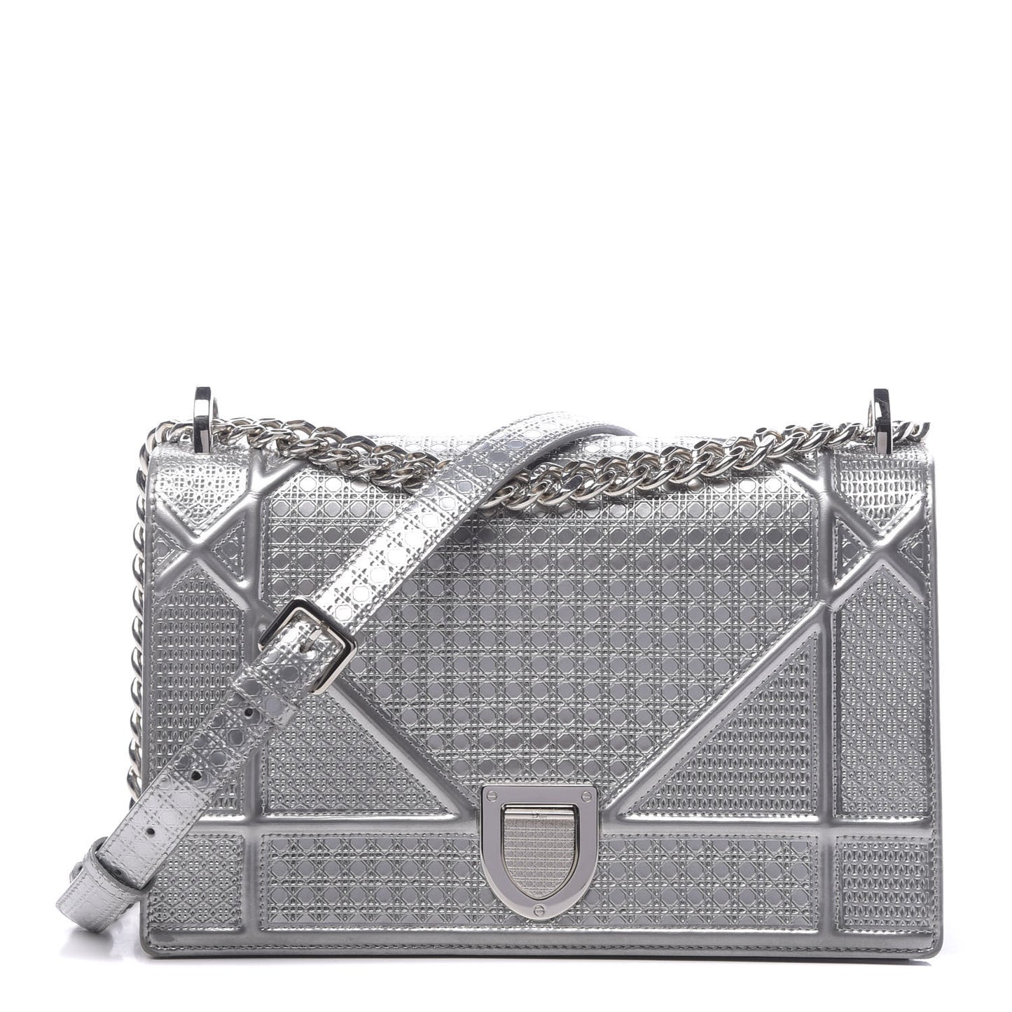Metallic Patent Micro-Cannage Medium Diorama Flap Bag Silver