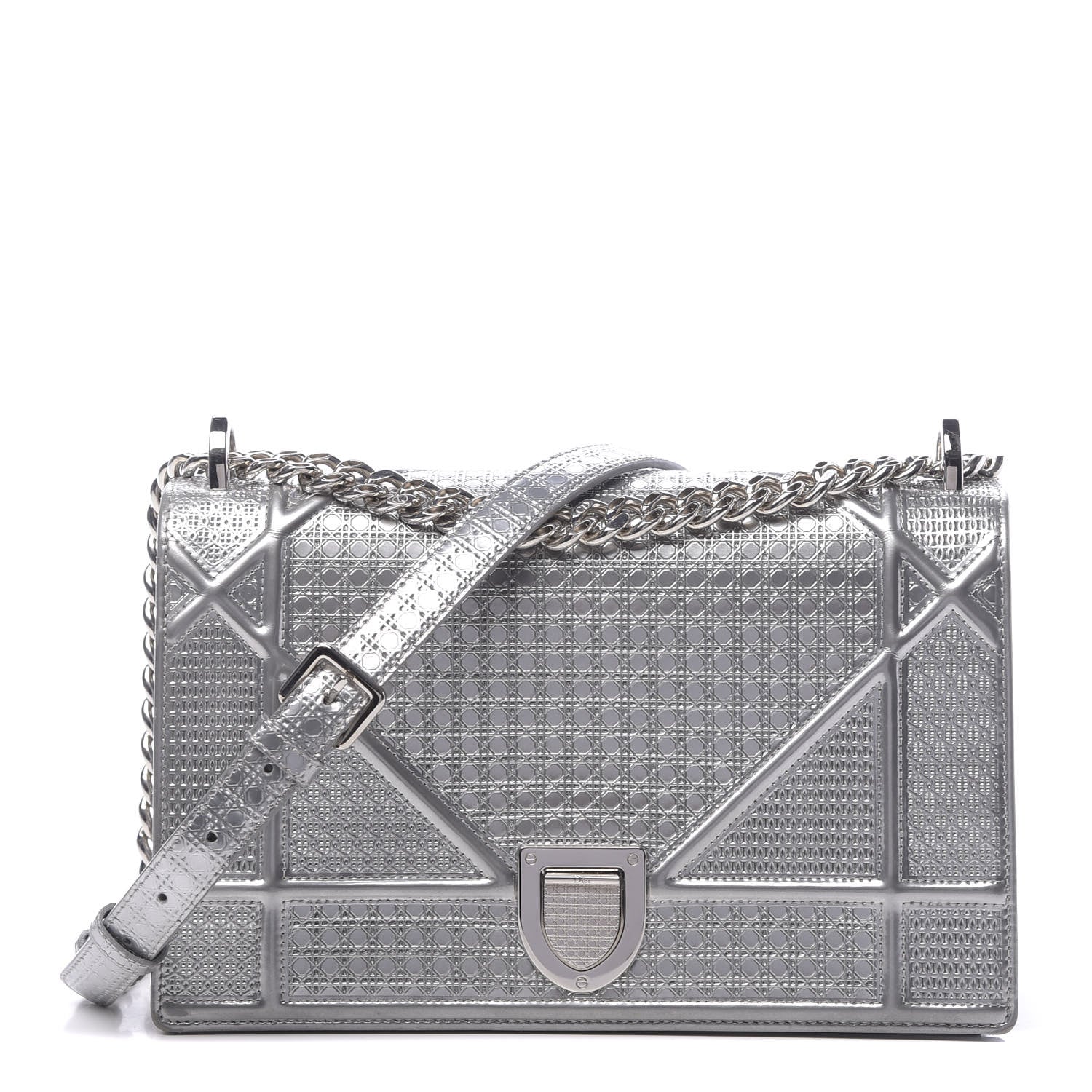 Christian Dior Metallic Patent Micro-Cannage Medium Diorama Flap Bag Silver 1 of 12