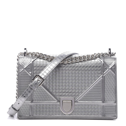 Christian Dior Metallic Patent Micro-Cannage Medium Diorama Flap Bag Silver 1 of 12