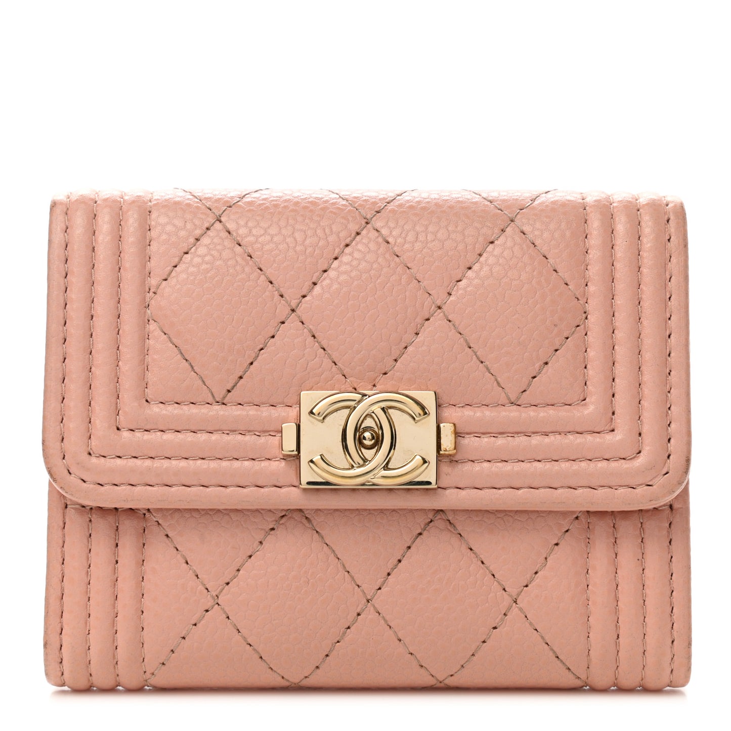 Caviar Quilted Boy Flap Card Holder Beige