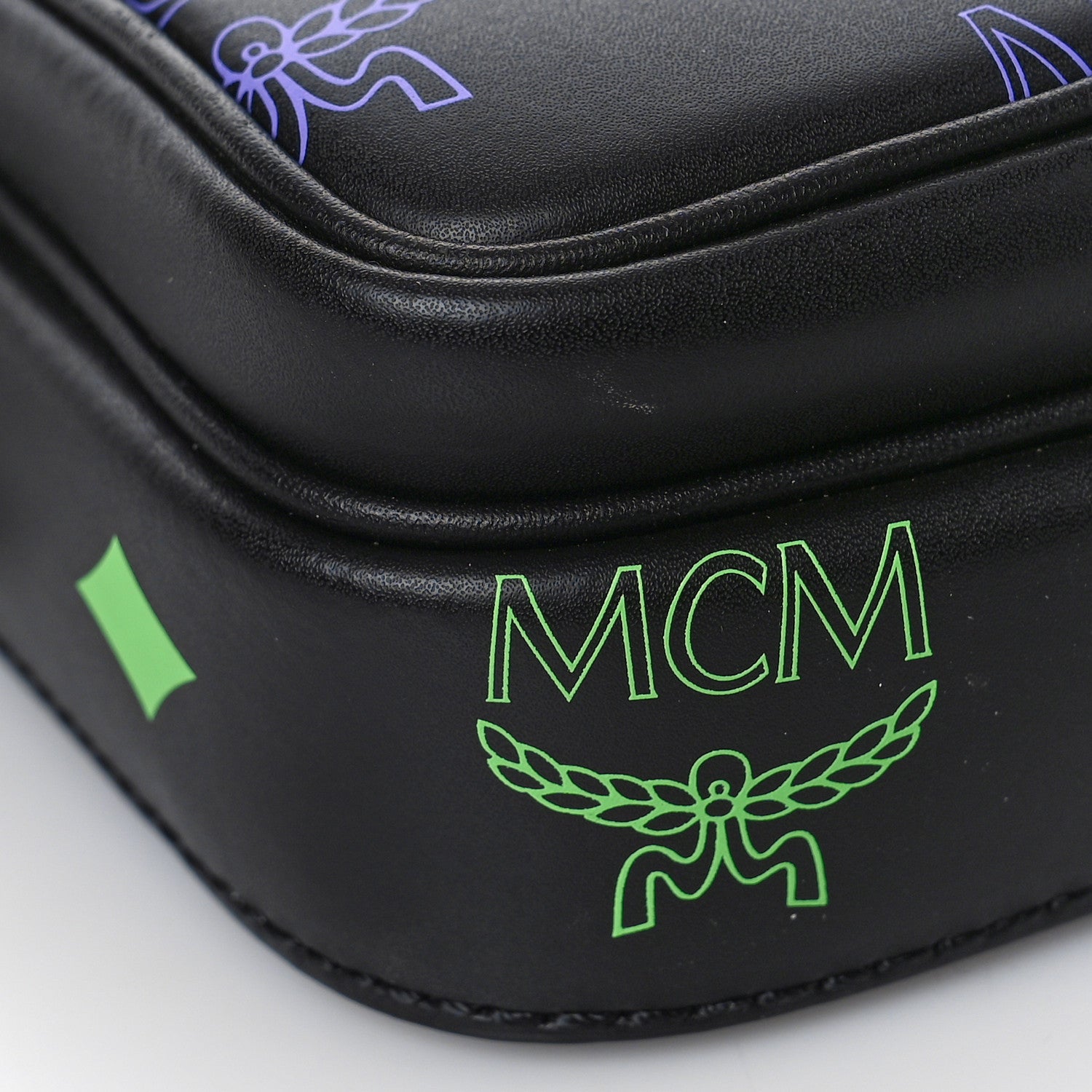 MCM Calfskin Color Splash Mini Crossbody Black Purple Green 7 of 9