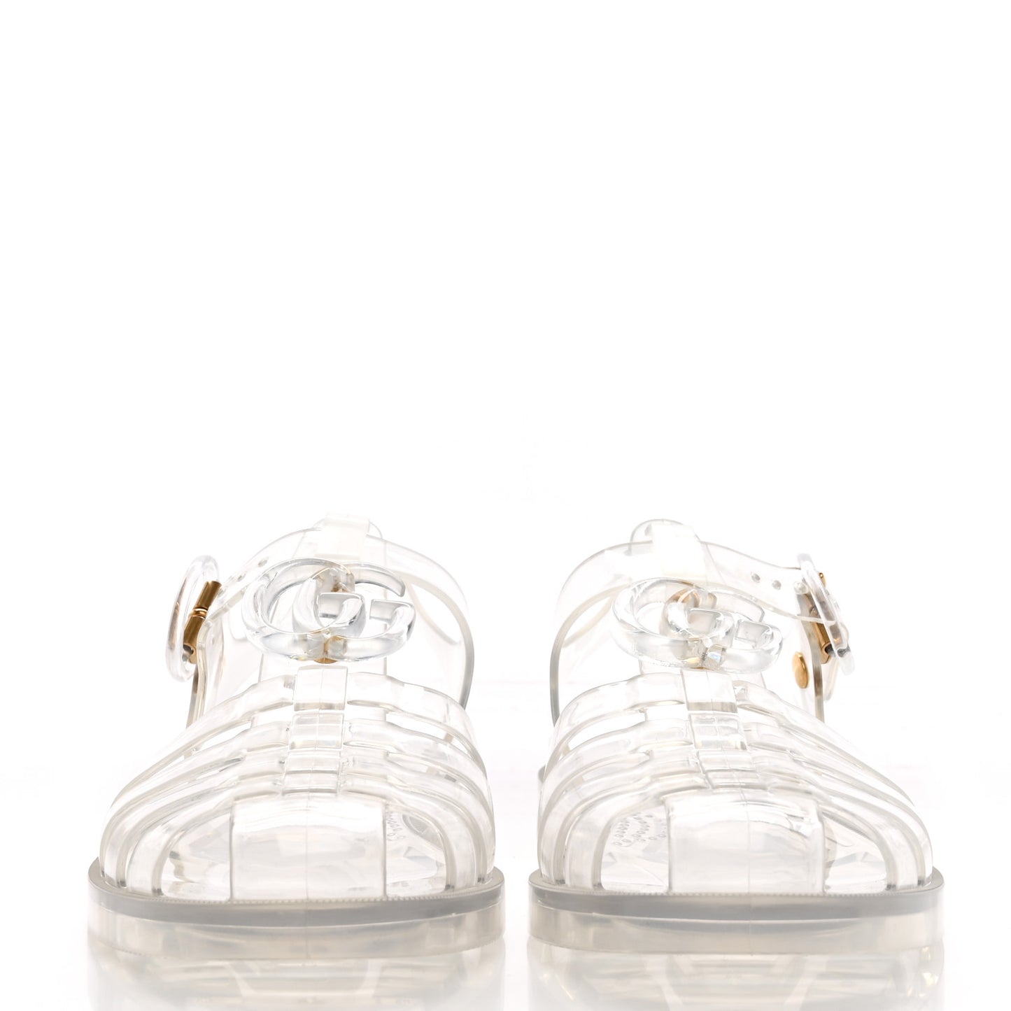 Shiny Rubber Double G Buckle Strap Sandals 36 Transparent