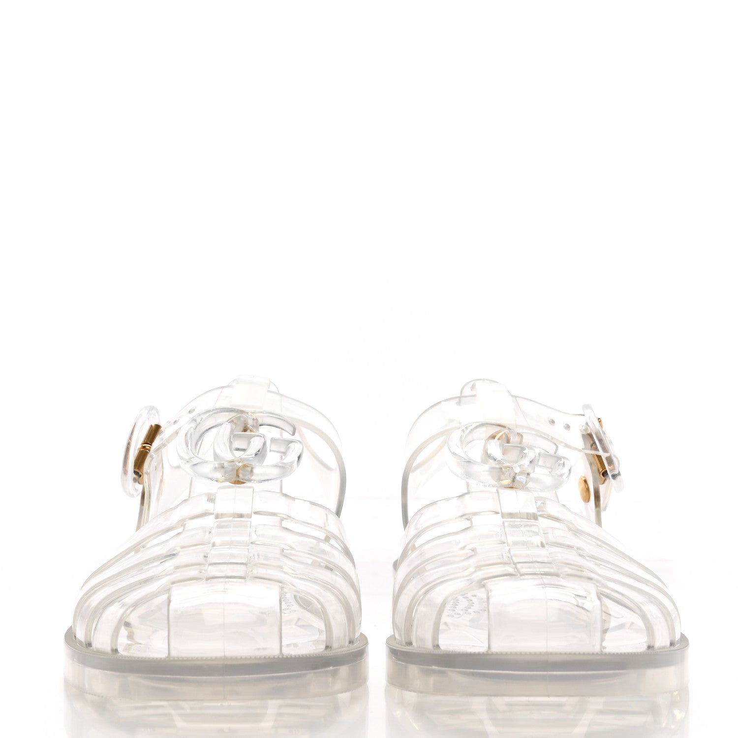 Gucci Shiny Rubber Double G Buckle Strap Sandals 36 Transparent 2 of 10