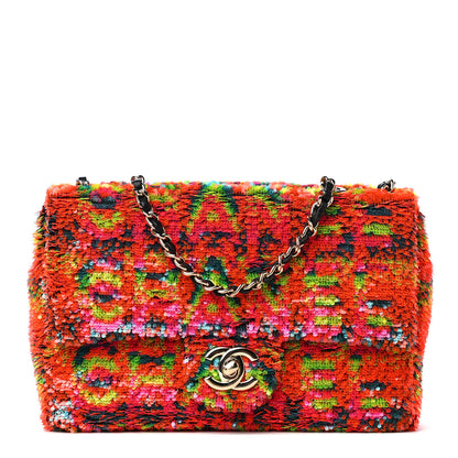 Chanel Sequin Logo Single Flap Orange Turquoise Pink 1 of 5