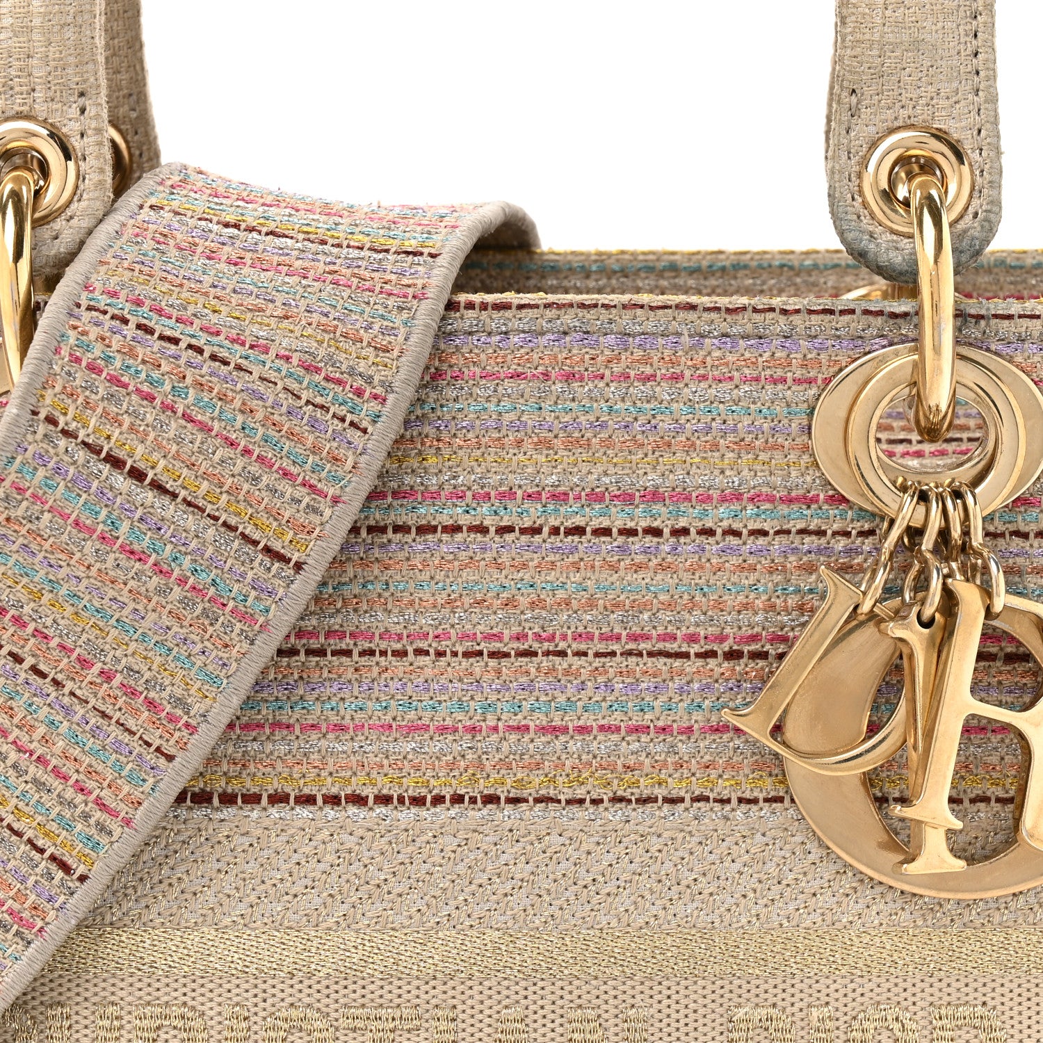 Christian Dior Canvas Embroidered Medium Lady D-Lite Beige Multicolor 14 of 23