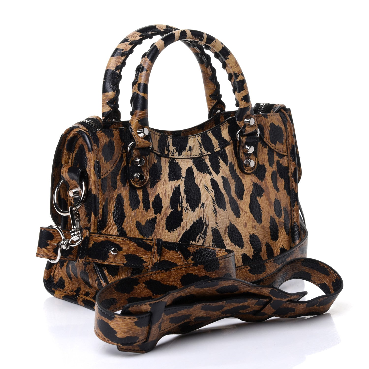 Balenciaga Smooth Calfskin Leopard Print Classic Silver Hardware Mini City Beige 2 of 4