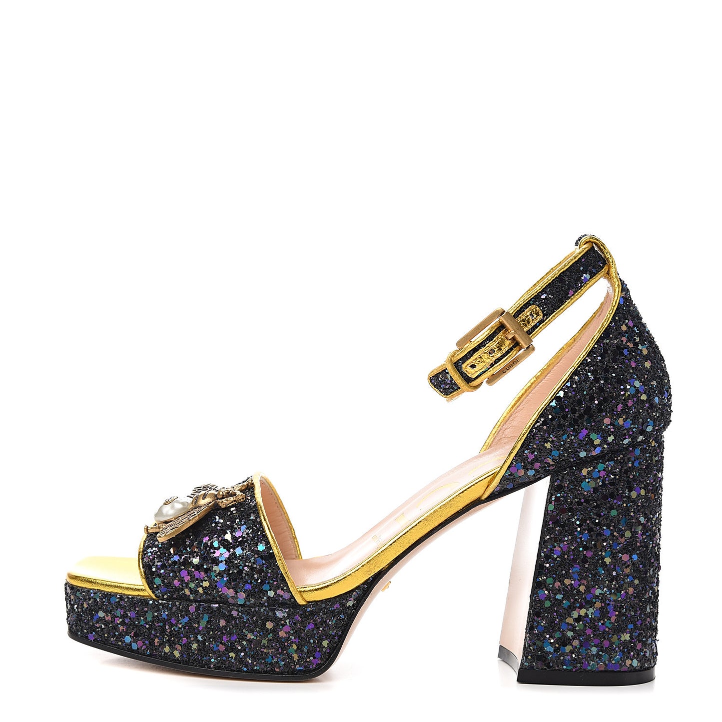 Glitter Soko Bee Platform Mid Heel Sandals 38 Notte Oro Multicolor