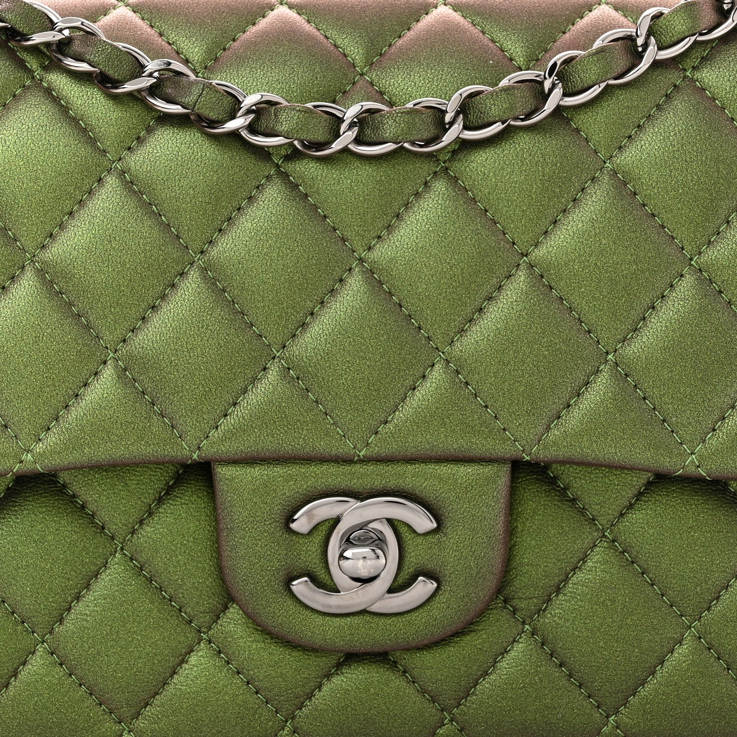 Chanel Iridescent Lambskin Quilted Medium Double Flap Green 8 of 10
