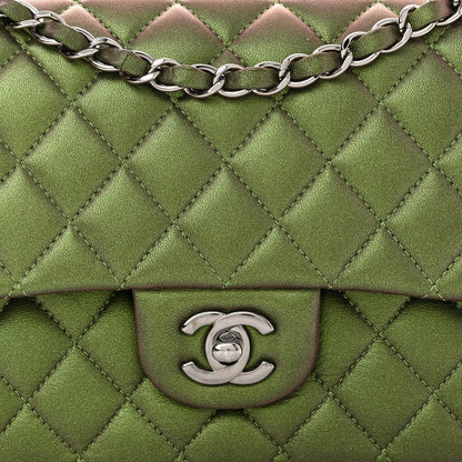 Chanel Iridescent Lambskin Quilted Medium Double Flap Green 8 of 10