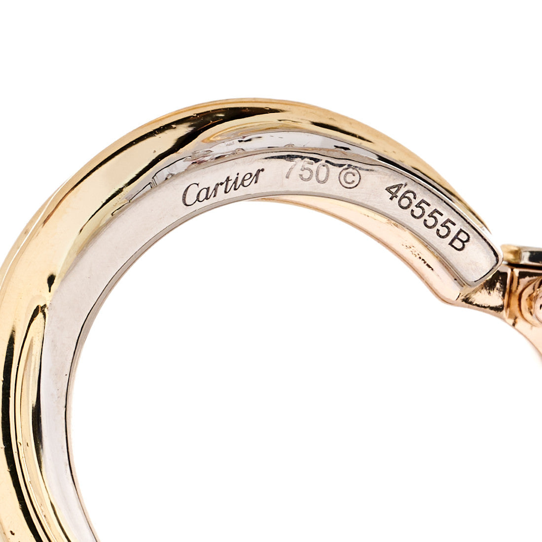 Cartier 18K Yellow Pink White Gold Diamond Trinity Hoop French Clip Earrings 4 of 4