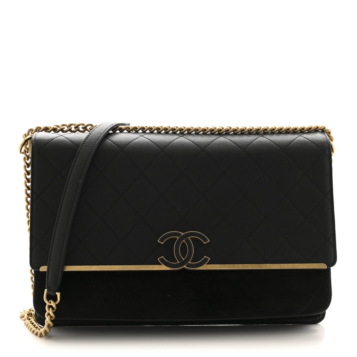 Caviar Suede Stitched Lady Coco Flap Black