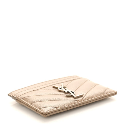 Saint Laurent Grain De Poudre Matelasse Chevron Monogram Credit Card Case Dark Beige 4 of 8