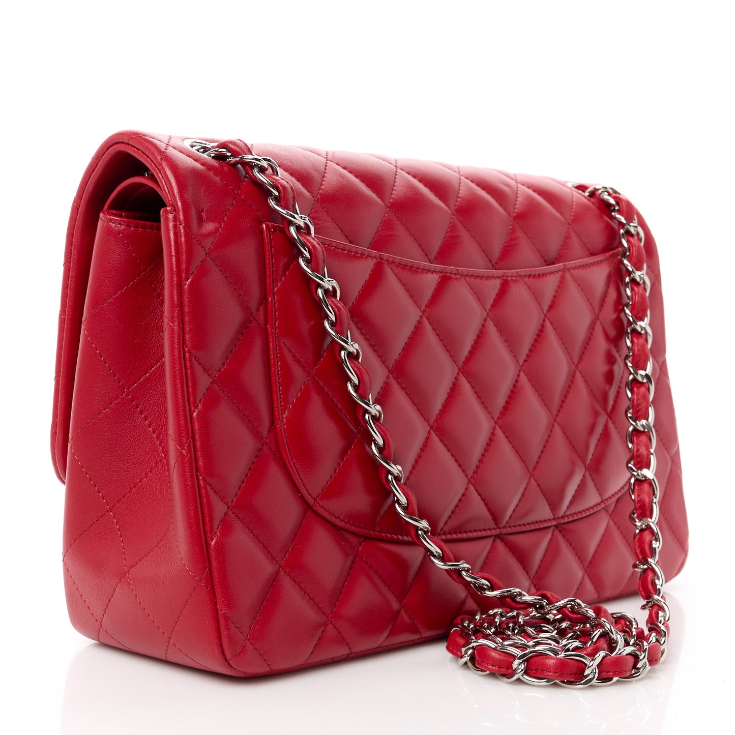 Lambskin Quilted Jumbo Double Flap Red