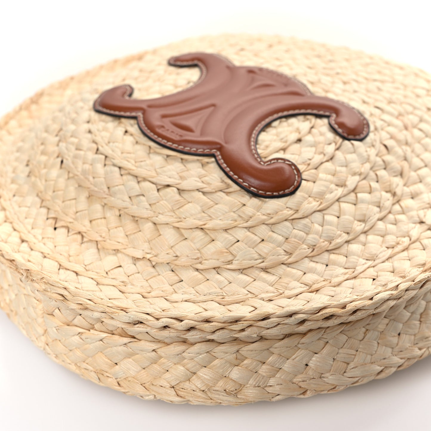 Raffia Calfskin Small Round Bag Natural Tan