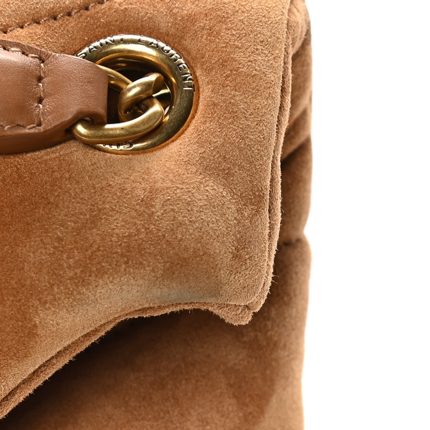 Saint Laurent Suede Calfskin Quilted Small Loulou Puffer Monogram Chain Satchel Cinnamon 15 of 20