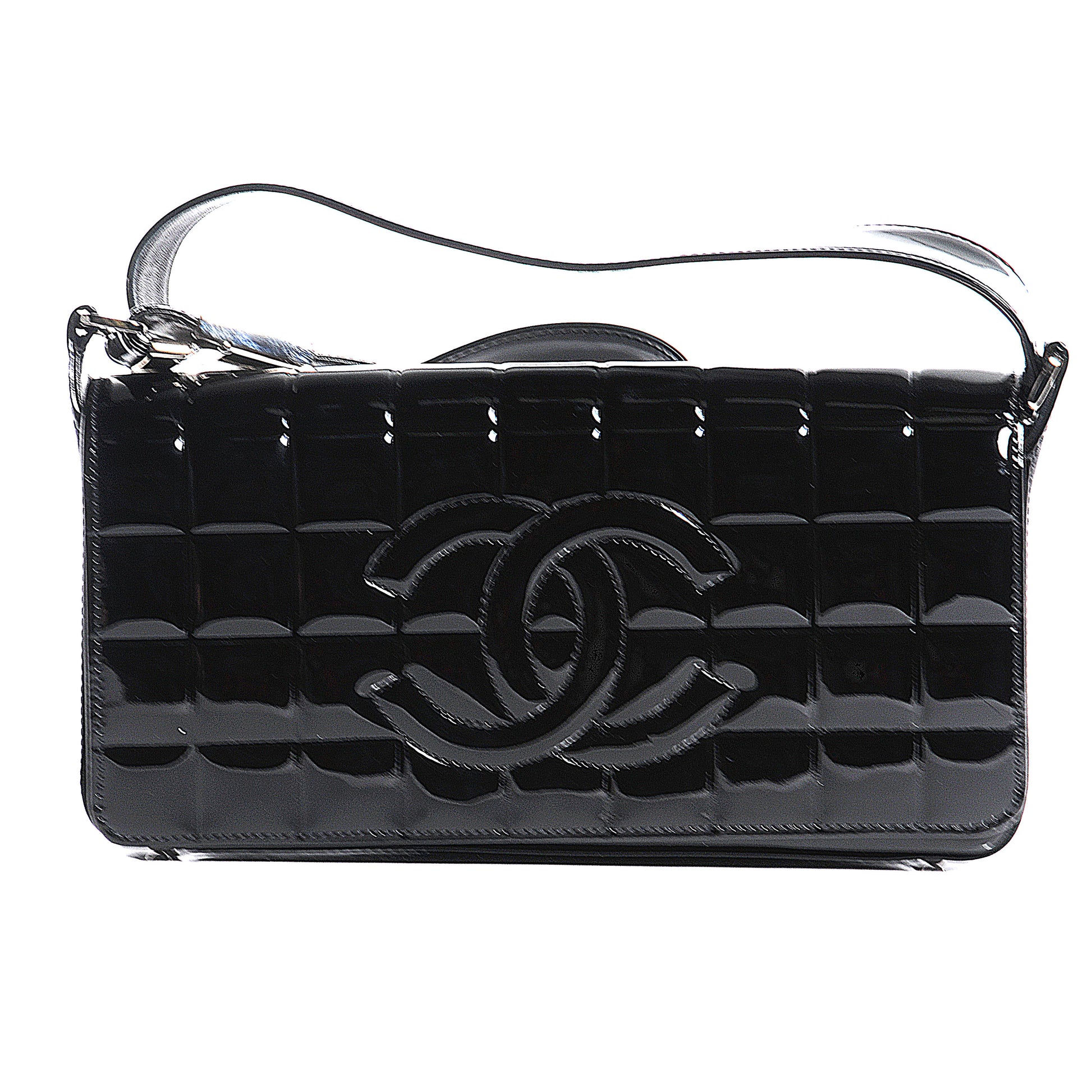 Chanel Patent Chocolate Bar Quilted CC Flap Black 1 of 8