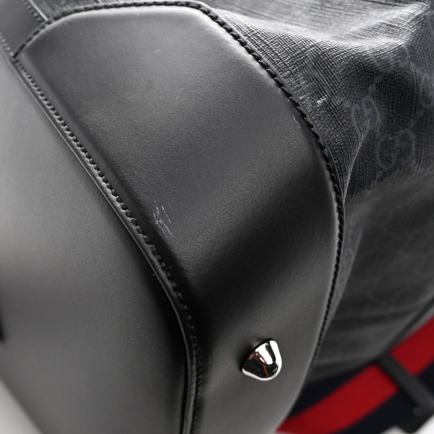Gucci Soft GG Supreme Monogram Appia Calfskin Web Large Carry On Duffle Bag Black Grey 11 of 12