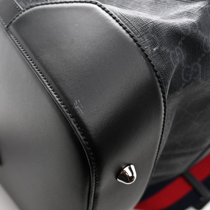 Gucci Soft GG Supreme Monogram Appia Calfskin Web Large Carry On Duffle Bag Black Grey 11 of 12