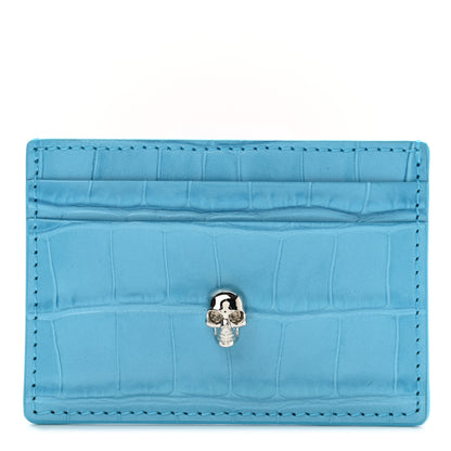 Alexander McQueen Calfskin Crocodile Embossed Skull Card Holder Cerulean 1 of 7