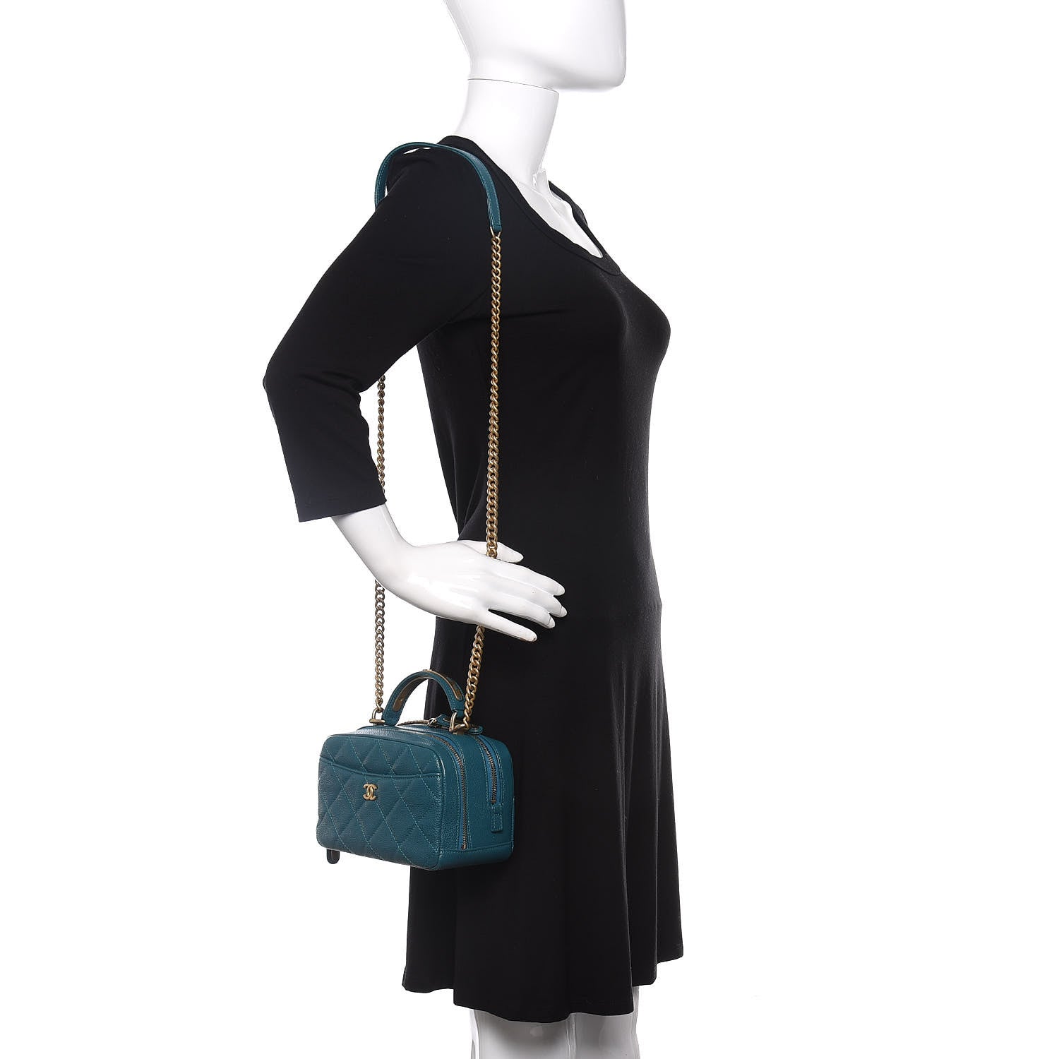 Chanel Caviar Quilted Mini Carry Around Bowling Bag Turquoise 2 of 10