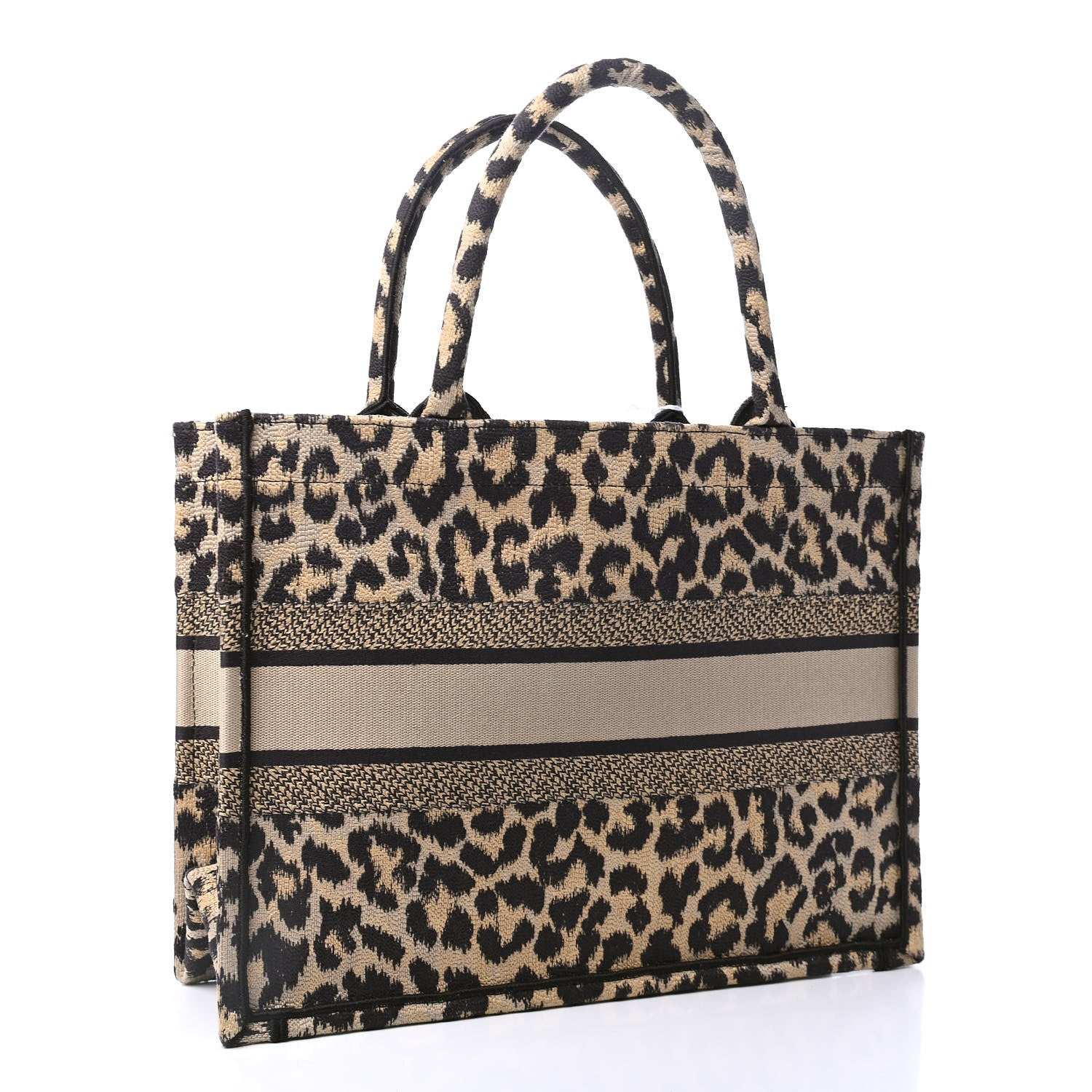 Christian Dior Canvas Mizza Embroidered Medium Leopard Book Tote Beige 2 of 4