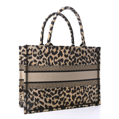 Christian Dior Canvas Mizza Embroidered Medium Leopard Book Tote Beige 2 of 4