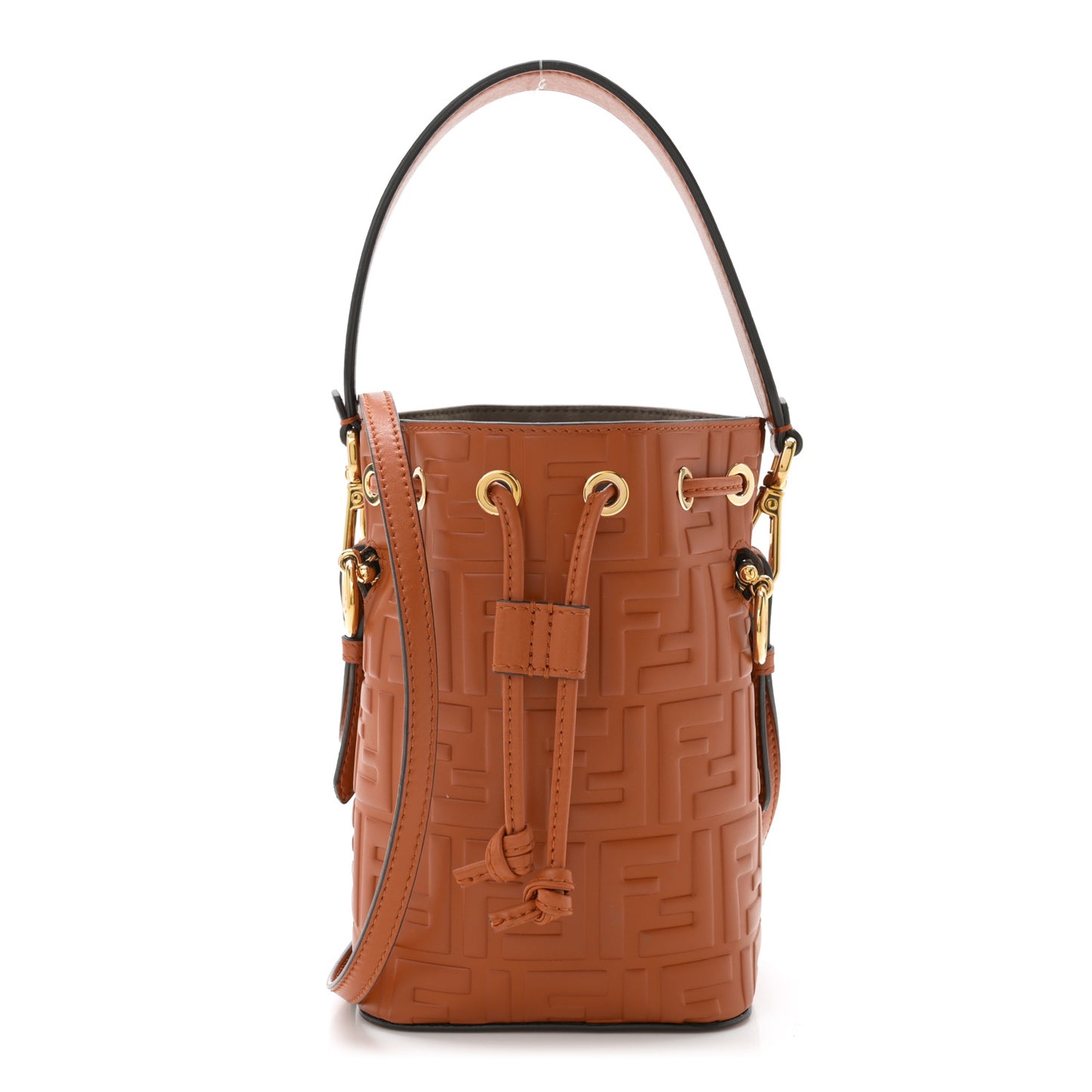 Vitello Liberty F is Fendi FF 1974 Embossed Mini Mon Tresor Bucket Bag Brandy