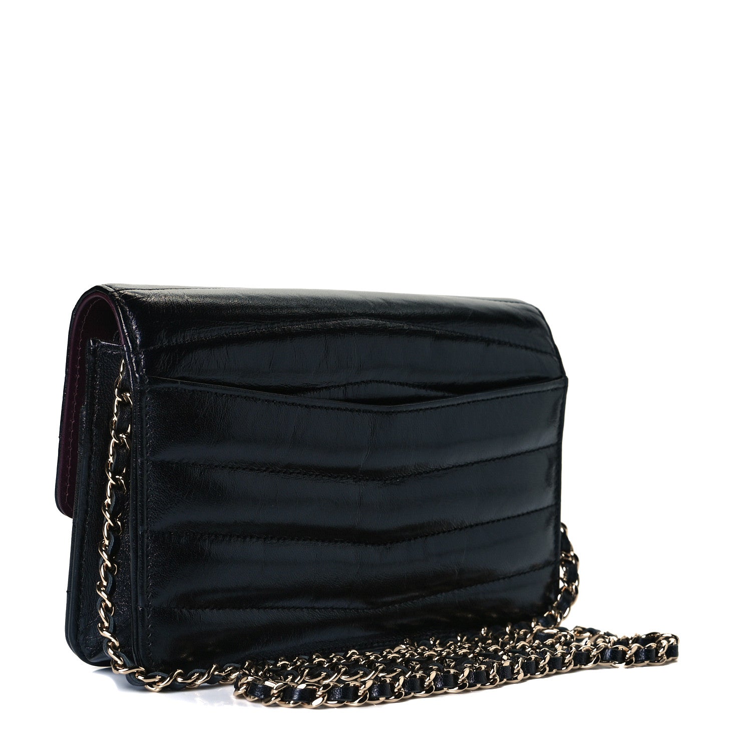 Chanel Lambskin Chevron Quilted Wallet On Chain WOC Black 2 of 7