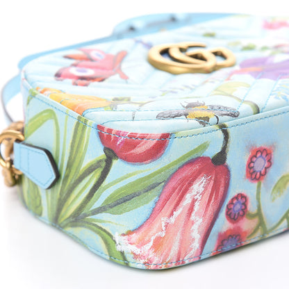 Gucci X UNSKILLED WORKER Calfskin Matelasse Flora Painted Small GG Marmont Chain Shoulder Bag Cloudy Blue Multicolor 8 of 11