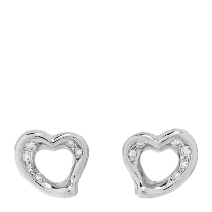 Tiffany Platinum Diamond Elsa Peretti Open Heart Earrings 1 of 6