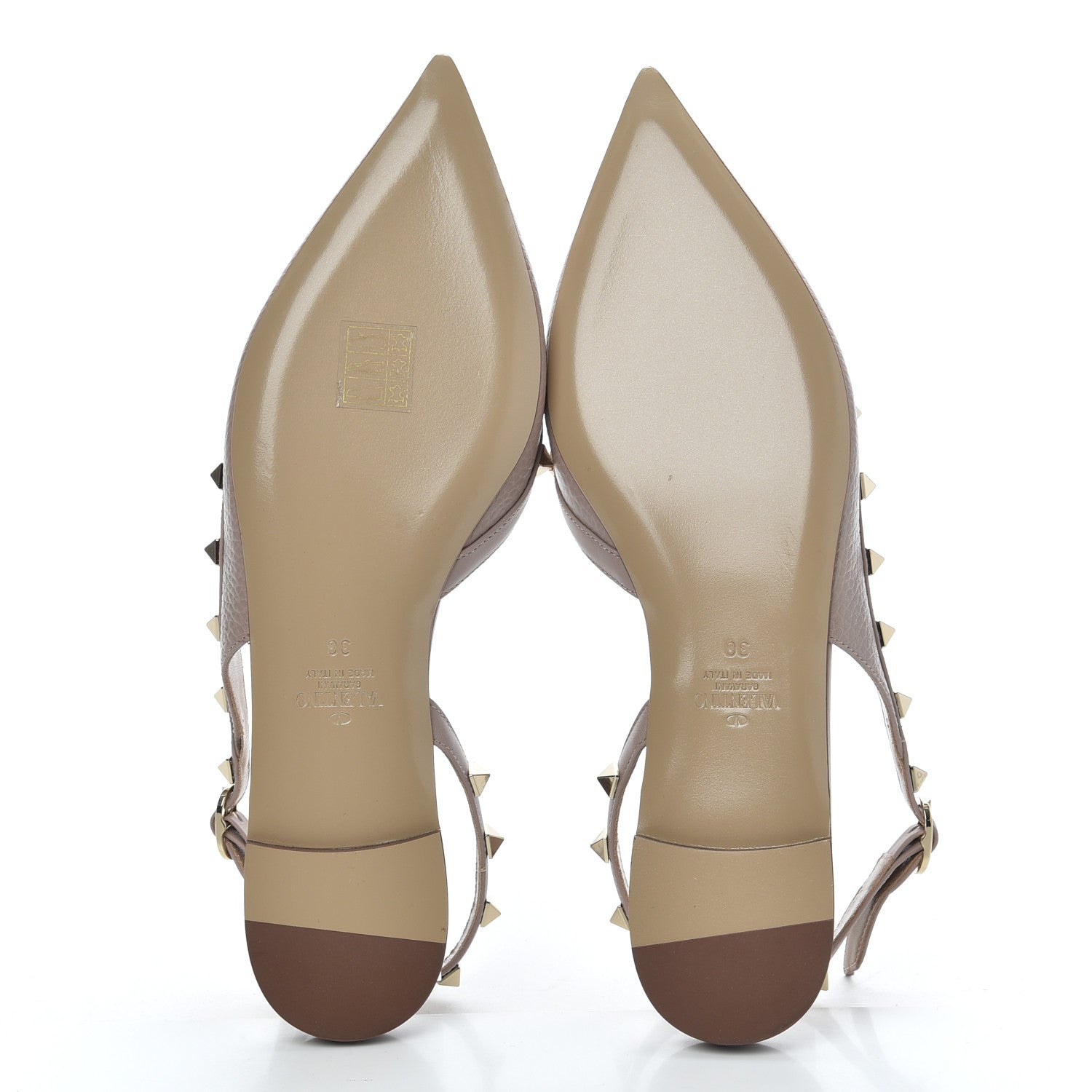 Valentino Garavani Pebbled Calfskin Rockstud Slingback Flats 38 Poudre 5 of 16