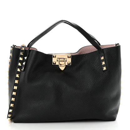 Valentino Garavani Grained Calfskin Small Rockstud Flip Lock Tote Black Rose Quartz 3 of 12