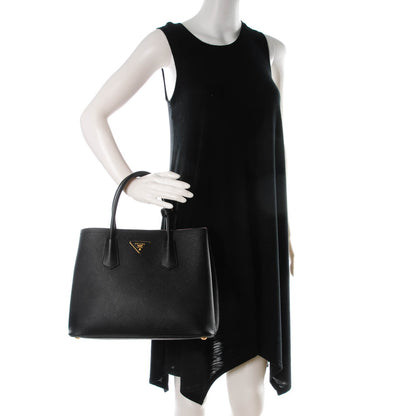 Prada Saffiano Cuir Medium Double Bag Black Mughetto 2 of 7