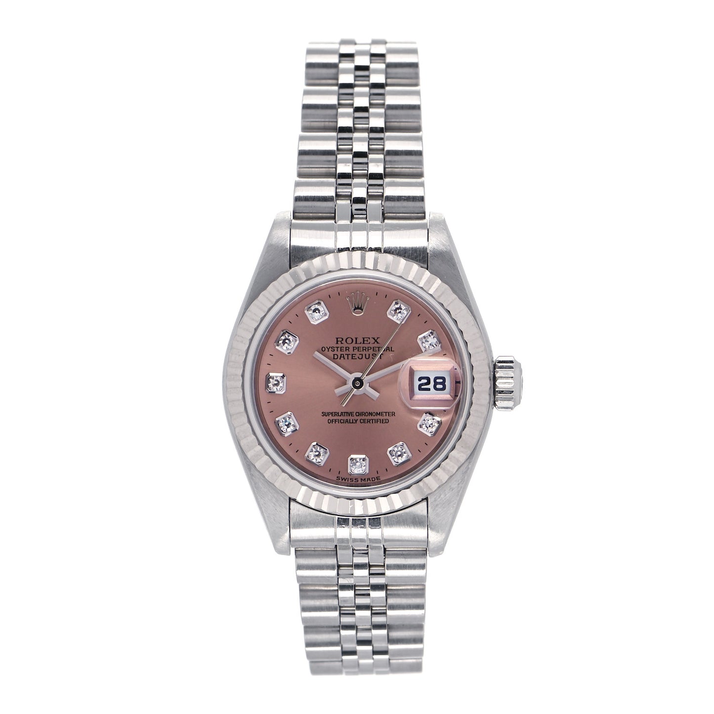 Stainless Steel 18K White Gold Diamond 26mm Oyster Perpetual Datejust Watch Pink 79174
