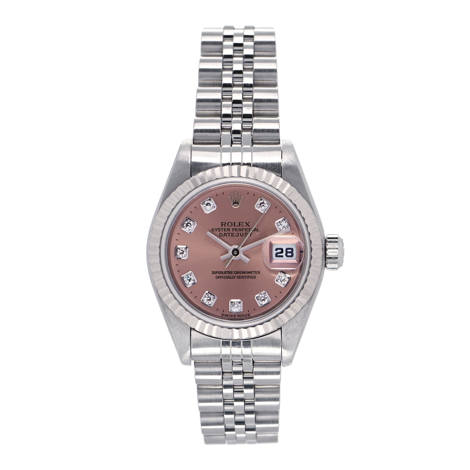 Rolex Stainless Steel 18K White Gold Diamond 26mm Oyster Perpetual Datejust Watch Pink 79174 1 of 4