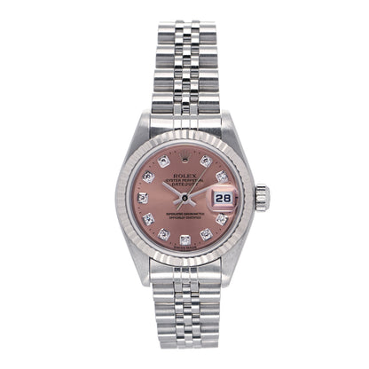 Rolex Stainless Steel 18K White Gold Diamond 26mm Oyster Perpetual Datejust Watch Pink 79174 1 of 4