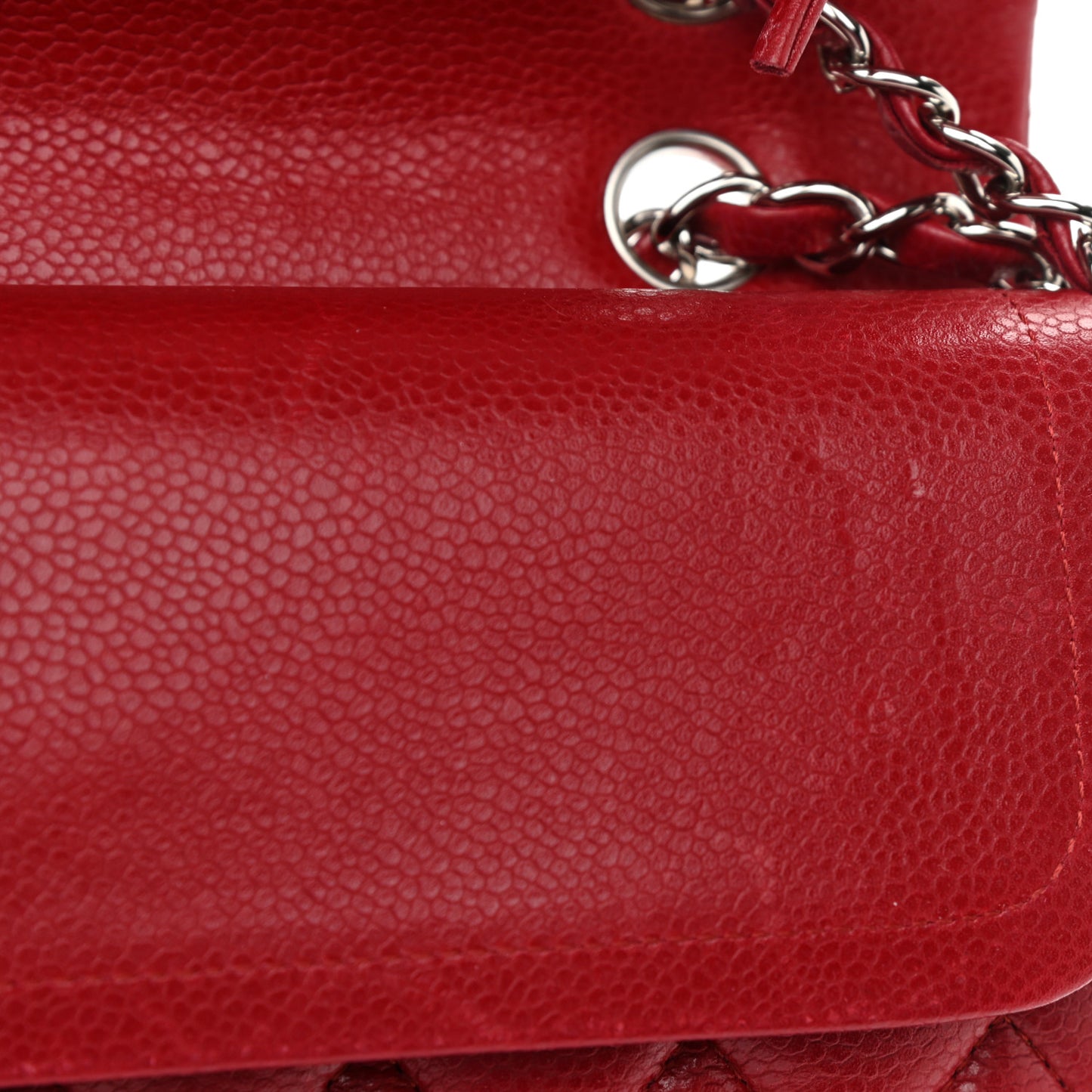 Caviar Quilted Medium Double Flap Red