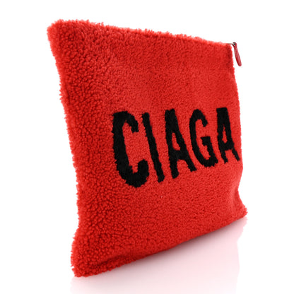 Balenciaga Shearling Logo Inlay Large Zip Pouch Red Black 3 of 6
