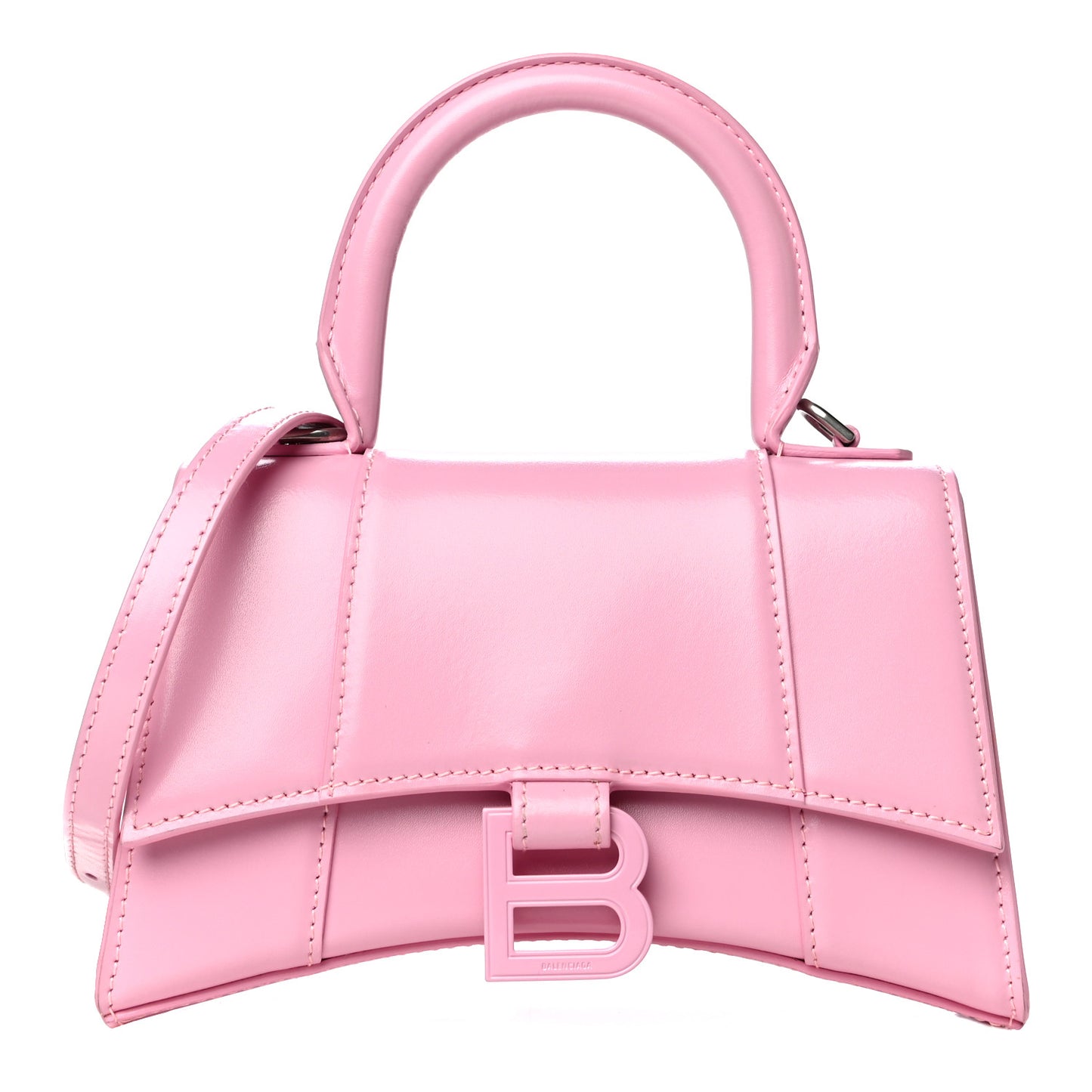 Shiny Box Calfskin Tonal B Hourglass Top Handle Bag XS Candy Pink