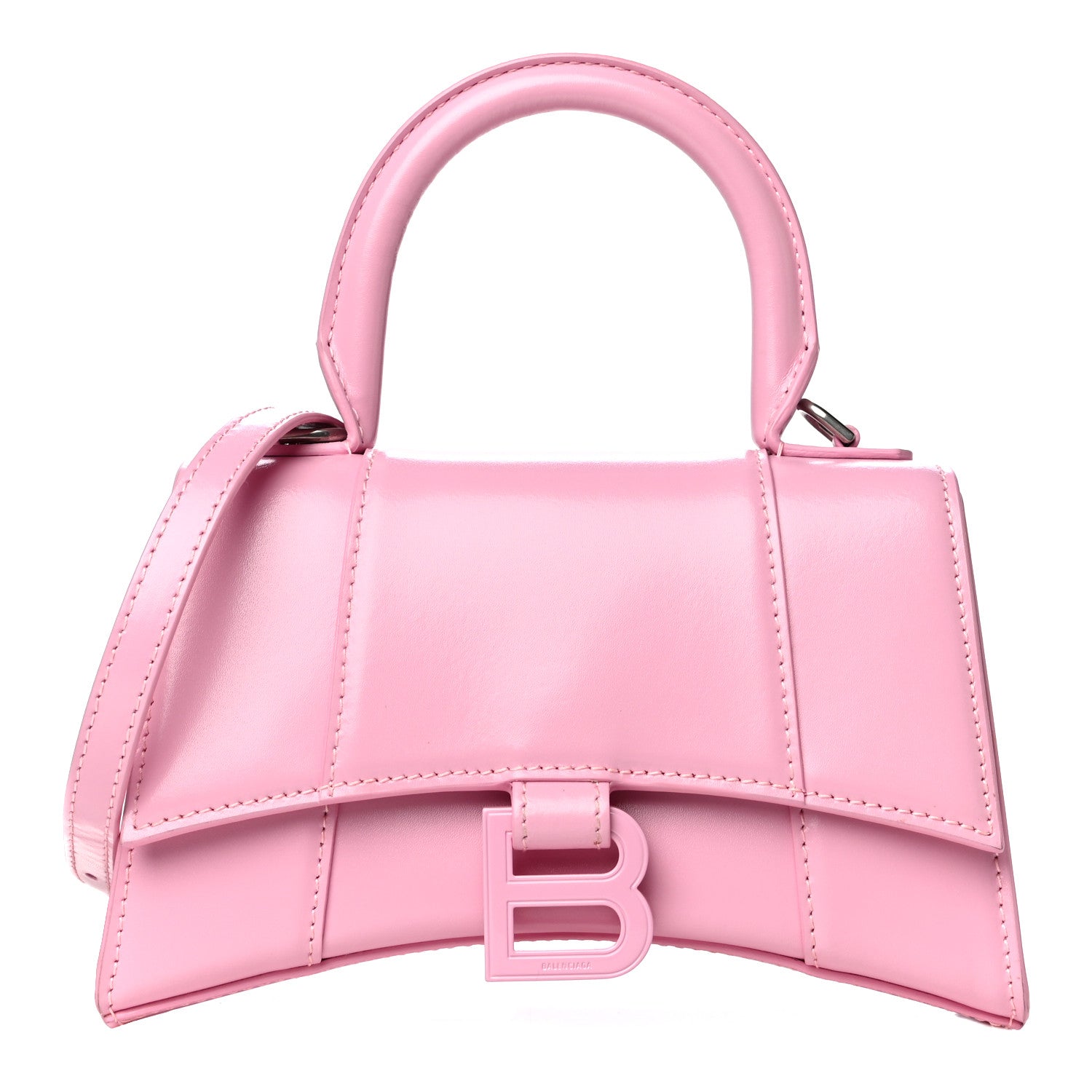 Balenciaga Shiny Box Calfskin Tonal B Hourglass Top Handle Bag XS Candy Pink 1 of 12