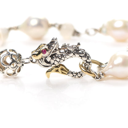 John Hardy Sterling Silver 18K Yellow Gold Pearl Moonstone Ruby Naga Dragon Bracelet 4 of 5